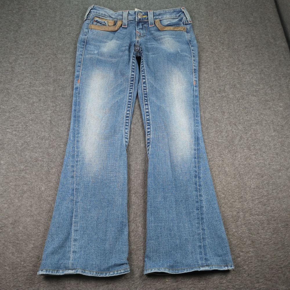 True Religion Jeans Womens 28 Blue Boot‎ Cut Joey Western Cowgirl Hemmed
